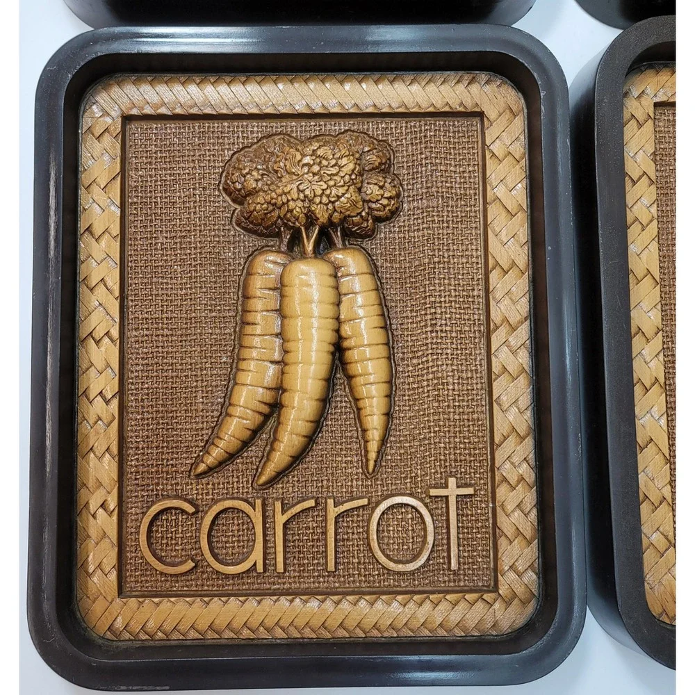 Vtg 1979 Syroco‎ Vegetable Wall Plaques 4pc Mushroom Radish Carrot Eggplant 7567